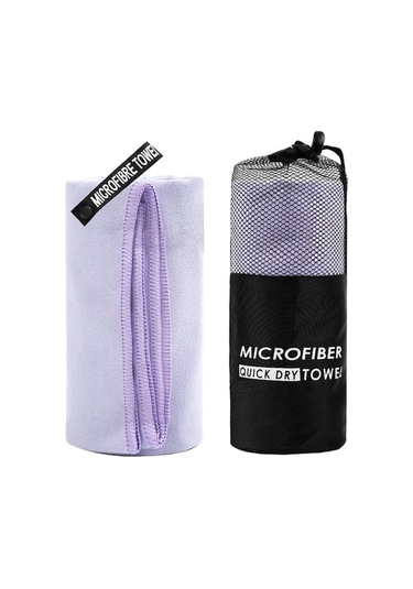 Fortunelane 80x130cm Mikrofiber Spor Havlu - Fitness, Yüzme, Outdoor - Hızlı Kuruyan İki Yüzlü - Mor Çantalı Modası Mor