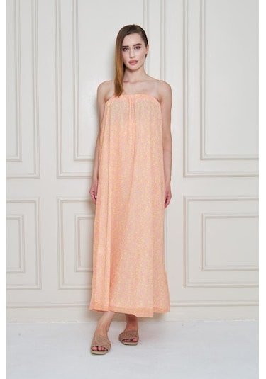 Kadın Straplez Astarlı Şifon Midi Yazlık Elbise 3753374 Pembe
