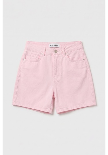 Itsbasic Kadın Light Pembe Diana 6s6-98 Relax Mom Fit Denim Şort