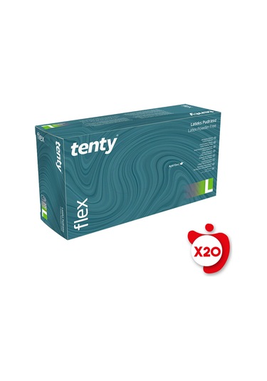 Tenty Flex Pudrasız Lateks Muayene Eldiveni L Beden Beyaz 100'lü 20 Paket