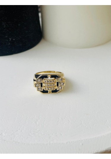 Siyah Mineli Marka Çelik Yüzük Gümüş