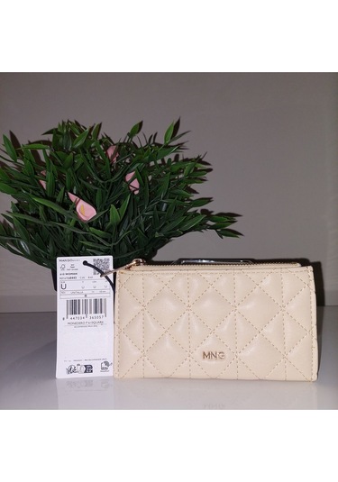 Logolu Kapitone Cüzdan Krem