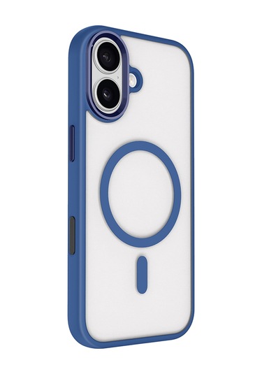 İphone Uyumlu 17 Kılıf Wireless Şarj Özellikli Krom M-safe Silikon Kılıf Lacivert