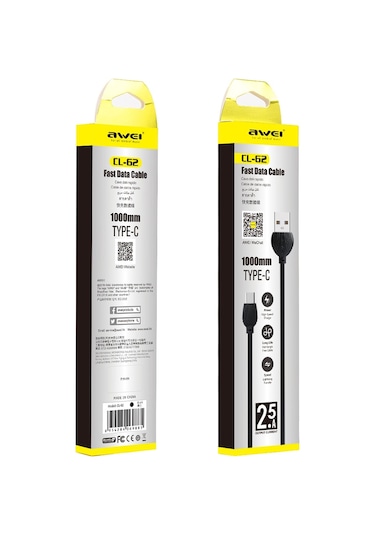 Awei Cl-62 2 İn 1 2.5a Usb-c / Type-c Şarj + Aktarım Alüminyum Alaşımlı Çift Yüzeyli Girişi Veri Kablosu, Uzunluk: 1m Kırmızı