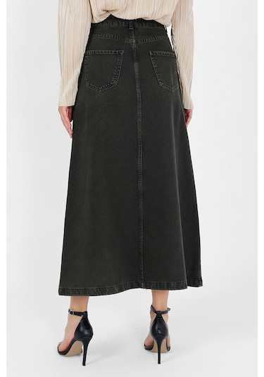 Yüksek Bel A Kesim Denim Etek Haki