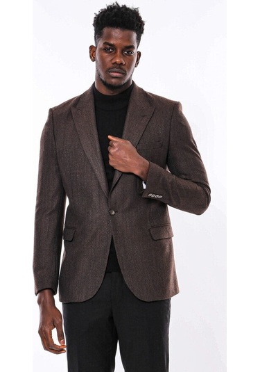 Wessi Slim Fit Desenli Kahverengi Erkek Ceket Kahverengi