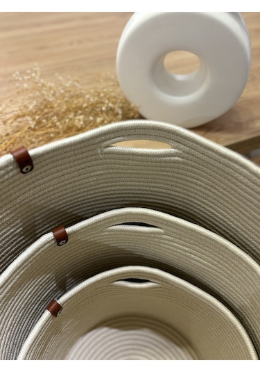 Rover Çok Amaçlı Düzenleyici Sepet, Saksılık, Organizer 3'lü Set Krem