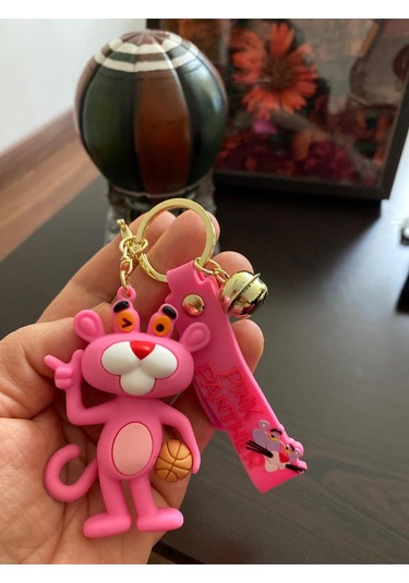 Pembe Panter Figürlü Büyük Boy Silikon Anahtarlık