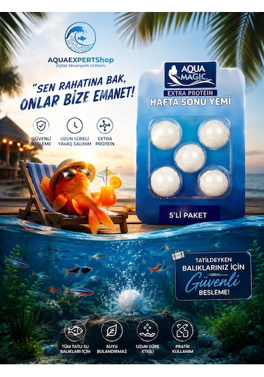 Balık Tatil Yemi - Beşli Paket - Ekstra Protein - Yavaş Salınım - Uzun Süreli Beslenme - Balıklarınız Güvende Kalır