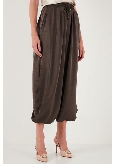 Lela Oversize Bağlamalı Balon Paça Saten Şalvar Bayan Pantolon 68351199 Kahve