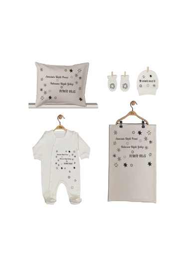 Pia Baby Gl 1950-02 İsme Özel Beşli Tulum Set Krem
