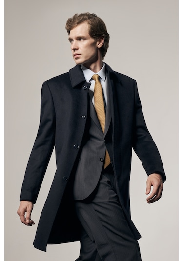 Koyu Lacivert 110 Cm Kaşe Düz Sırt Kapitoneli Astar Comfort Fit Classic Palto 1005255154 Koyu Lacivert