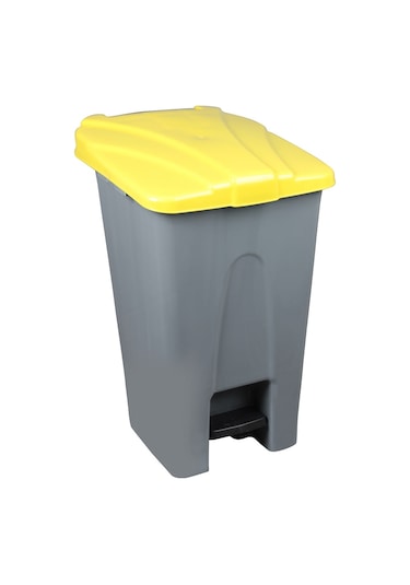 Safell Plastik Pedallı Çöp Kovası 70Lt Çöp Konteyneri Grisarı