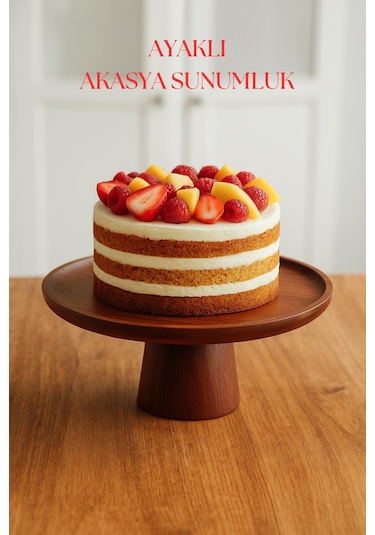 Akasya Ayaklı Sunumluk & Sunum Tabağı & Sunum Servisi 25x25x10 Cm Ahşap