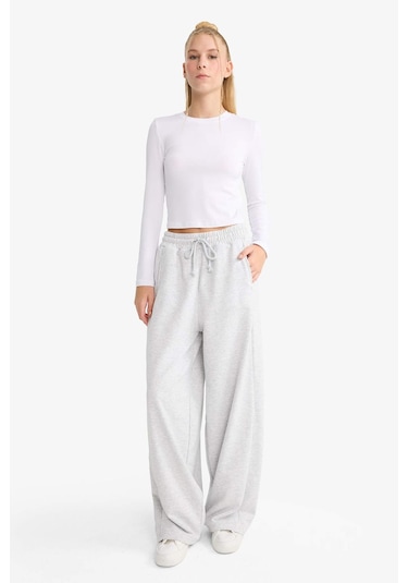 Defacto Coool Barrel Fit Beli Bağcıklı Geniş Paça Eşofman Altı F3364ax25augr256 Gri-gr256