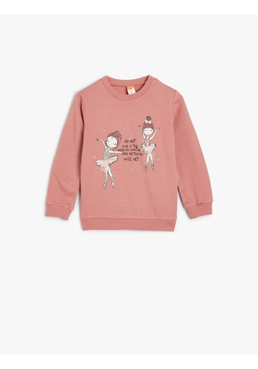 Koton Sweatshirt Balerin Baskılı Uzun Kollu Şardonlu Pamuklu Pembe 5wmg10100ak Gülkurusu