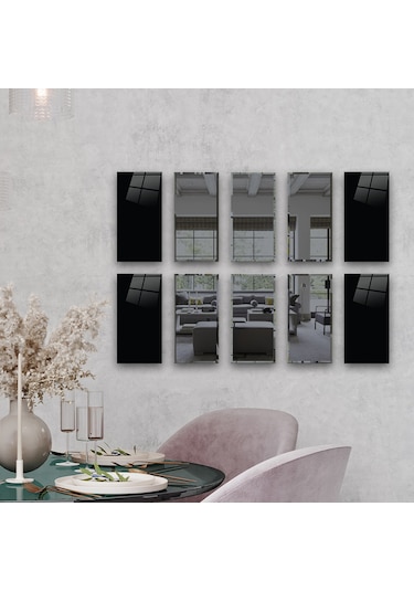 Dekor Camı | Düz Renk Siyah Cam ve Füme Ayna | 10'lu Takım Düz Siyah