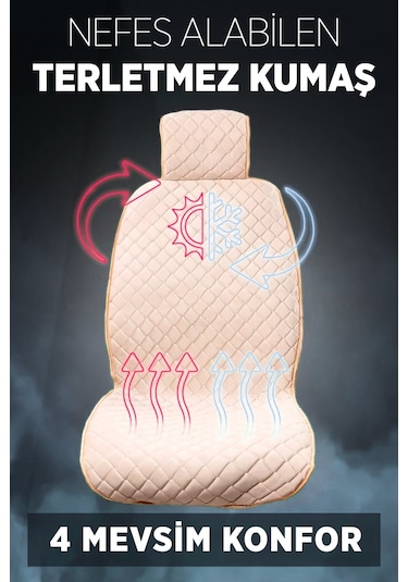 Tay Tüyü Terletmez Kumaş Oto Koltuk Kılıfı 2 Ön Koltuk Seti - Krem