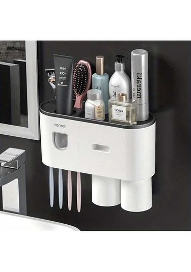 Fastbuy Challenger Siyah 2li Fincan Seti Cok Fonksiyonlu Diş Fırçası Tutucu Otomatik Macun Sıkacağı Duvara Monte Siyah Siyah