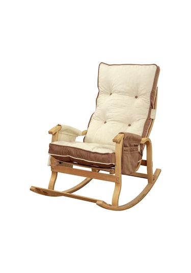 Evoke Lüx Ahşap Çift Minderli Çift Cepli Sallanan Sandalye Kahve-krem Kahverengi - Krem