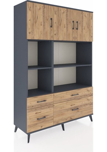 Hyperion Dolap 8 Raflı 4 Çekmeceli 3 Kapaklı 132x44x195 Antrasit-çam/çam Atlas Çam/atlas Çam