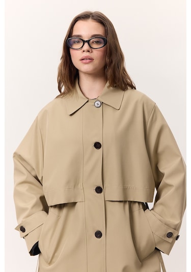 Bel Ayarlamalı Hafif Trençkot Taş Taş