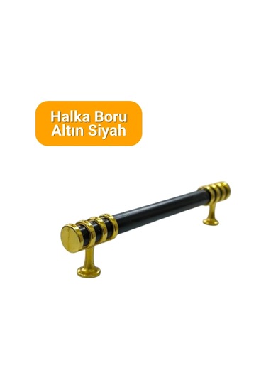 4 Adet Halka Boru Altın Siyah Metal Mobilya Kulpu 128mm Siyah - Altın