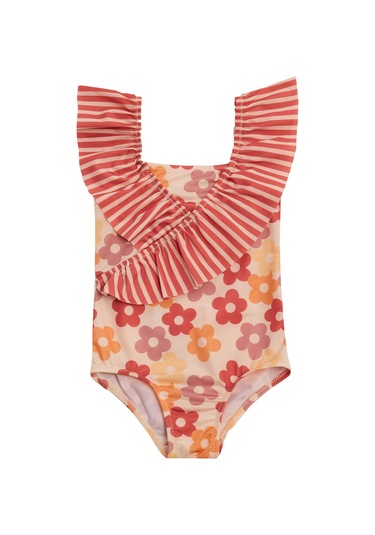 Uv Korumalı Askılı Mayo Kız Bebek Yüzücü Mayo 5107 Krem Krem