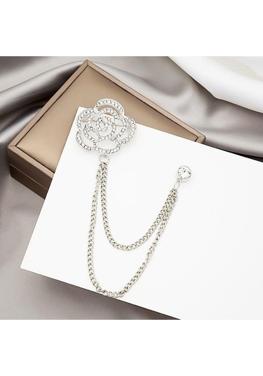 Gümüş Blucome Moda Içi Boş Zincir Gül Broş Kadın Broş Ceket Takım Elbise Çantası Başörtüsü Yaka Iğneler Yeni Yıl Hediyesi Gümüş