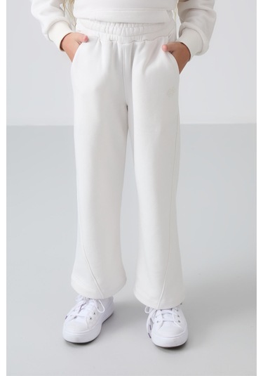 Tommy Life Ekru Pamuklu İçi Tüylü Yumuşak Dokulu Standart Fit Nakışlı Kız Çocuk Eşofman Takım - 75162 Ekru