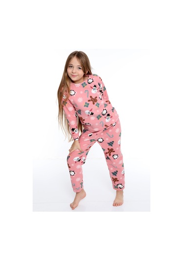 Fames Pijama Pembe Çocuk Tıraşlı Polar Kalın Ev Tipi Pijama Takımı 5,6,7,8,9,10 Yaş Pembe