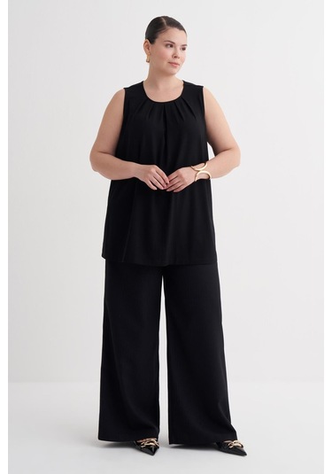 Pile Detaylı Örme Bluz-6238 Siyah