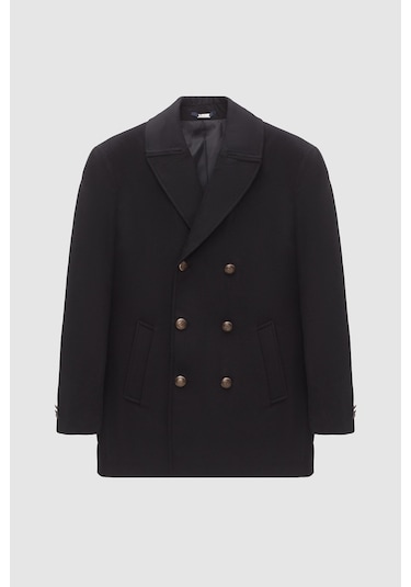 Ds Damat Regular Fit Siyah Denizci Metal Düğme Detaylı Kaşe Kaban 1hf08ort10005 Siyah