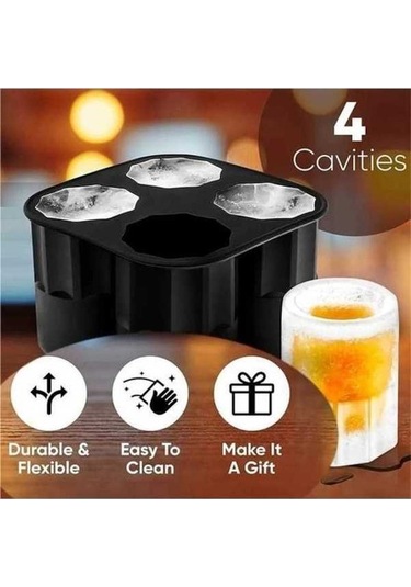 Didadodo Silikon Küp Kalıp Fincan - 4'lü Buz Kalıbı, Siyah - 2 Adet Siyah Yeni Tasarım Siyah