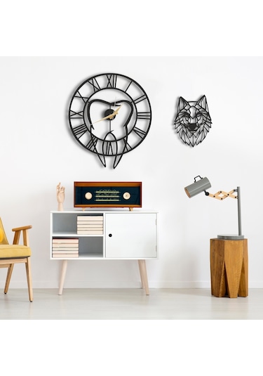 50X30 Dekoratif Duvar Saati + Ahşap Tablo 35 Cm (487867785) Siyah