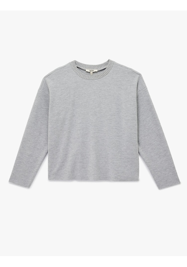 Koton Uzun Kollu Bisiklet Yaka Basic Sweatshirt Gri 6wak10092ek Gri