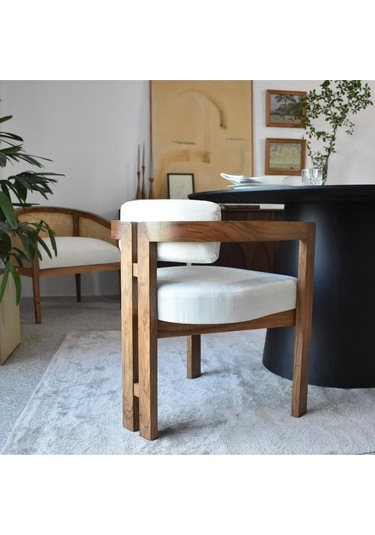 Narvik İskandinav Still T Model Ahşap Sandalye Ceviz - Krem