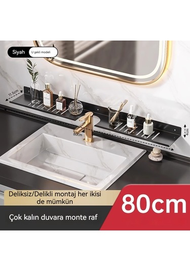 Ayna Ön Banyo Rafı Tuvalet Musluğu Lavabo Lavabo Lavabo Lavabo Duvar Montajı Deliksiz Banyo Rafı Füme