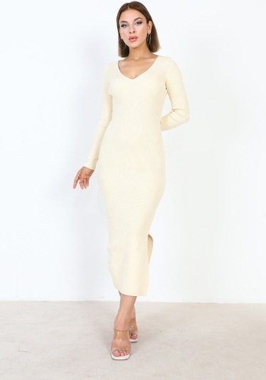 Basıc Triko Elbise 23aj0038 - Bej