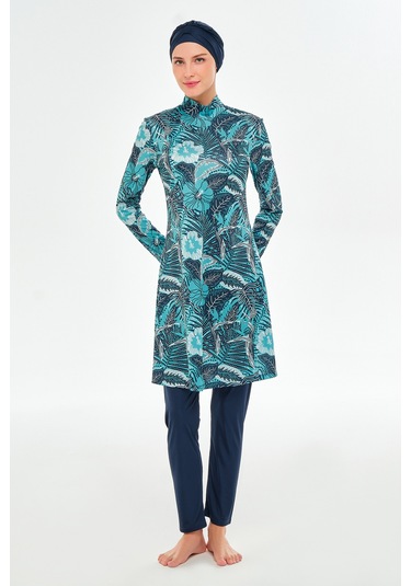 Likralı Tam Kapalı Tesettür Mayo Desenli 3104 Koyu Lacivert K.lacivert Koyu Lacivert