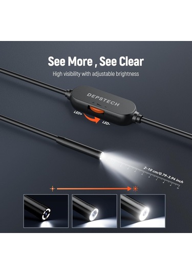 Depstech Işıklı Endoskop Kamerası - 5m Kablo 7mm İnce Prob - Siyah