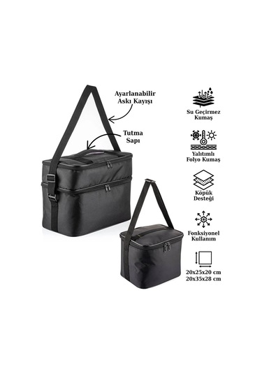 Ns Reliable Kamp Piknik Termal Soğutucu Yalıtımlı Buzluk Termos Çanta 2 Li Set - 960 Siyah