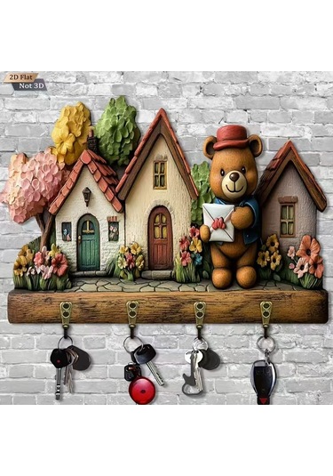 Ahşap Anahtarlık Ve Dekoratif Duvar Panosu, 4 Askılı 0021