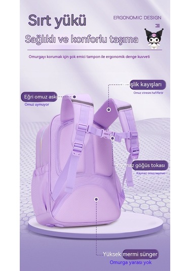 Sevimli Kuromi Öğrenci Hafif Okul Çantası - Mor - Küçük