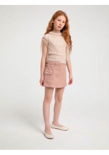 Kız Çocuk Tasarım File Bluz İç Bluz Hariçtir -15978 Bej