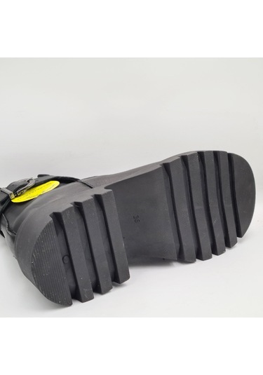 Mammamia D25kb-4185 Siyah Hakiki Deri Kalın Topuklu 5cm Fermuarlı Kadın Bot Siyah