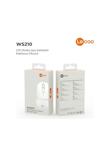 Lecoo WS210 Kablosuz 1600DPI 6 Tuşlu Çift Modlu RGB Şarj Edilebilir Sessiz Mouse