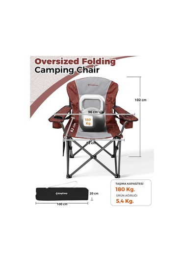 Kingcamp Juniper Bel Destekli Ultra Konforlu Xl Kamp Sandalyesi Red/grey Gri - Kırmızı