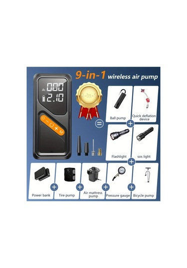 Boatshop1 Kablosuz Taşınabilir Hava Kompresörü Lastik Pompası Dijital Göstergeli Araba Motosiklet Bisiklet