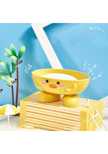 Çocuklar İçin Ördek Sabun Kutusu Karikatür Sevimli Hızlı Kuruyan Yükseltilmiş Sabunluk Çoklu Drenaj Delikleri İle Sarı